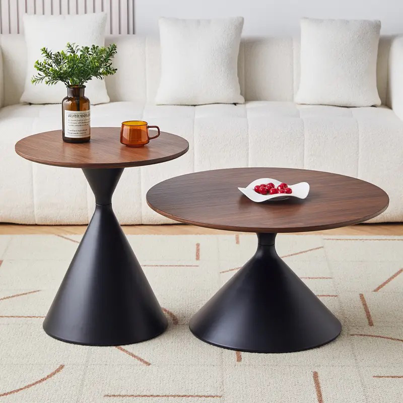 Creative Cream-Style Round Wood and Metal Tea/Coffee Table Minimalist Mobile Sofa Side Table for Small Spaces Home Living Room