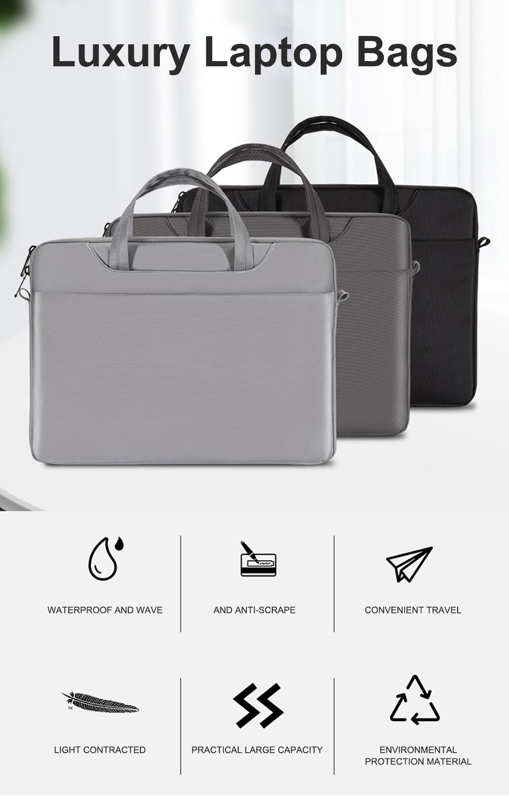 For Laudtec 15.6-16.1 Inch Laptop Briefcase for Men Simple Polyester Waterproof Business Travel Bag Large Capacity Mac Book Wholesale OEM/ODM/Private Label