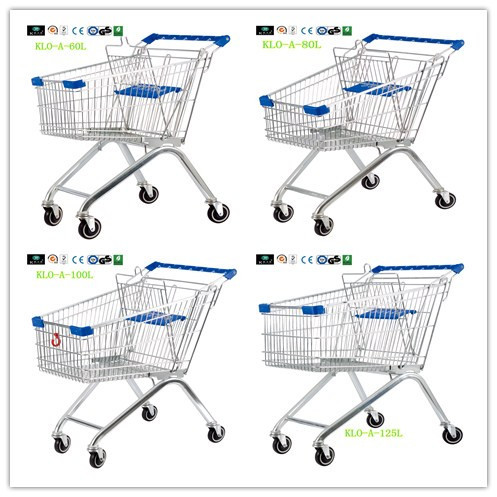 180L Anti Theft Supermarket Push Cart Zinc Plating With Bottom Carrier