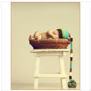 newborn baby long tail hat cap blue colorful Photography Prop Crochet Hats