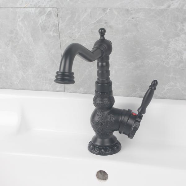 Contemporary Design Brass Main Body Black Basin Mixer Tap with Luxury Matte Chrome Finish