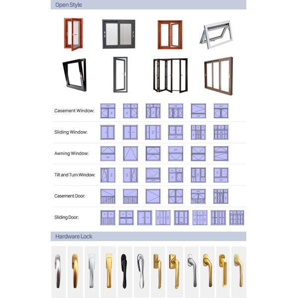 Powder Coating Aluminium Swing Window 2.3mm-2.5mm Profile Thickness