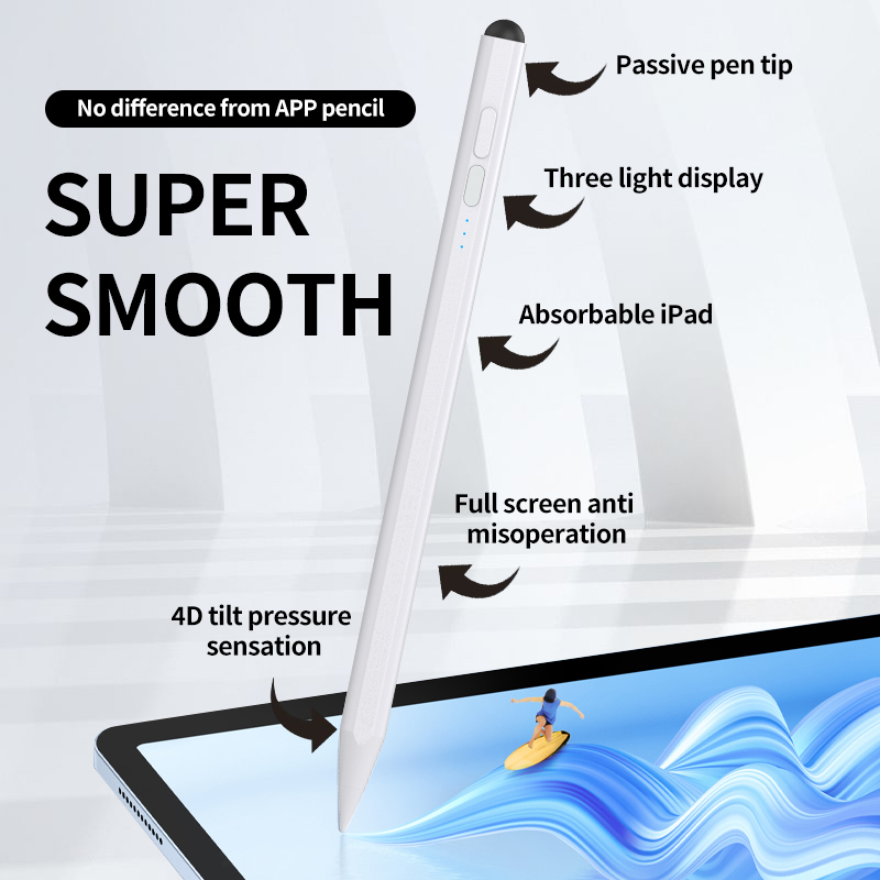 Custom Logo iPad Stylus Dual Tip Active Passive 4D Tilt Pen, Palm Rejection Apple Nib, Type-C Fast Charge Aluminum 