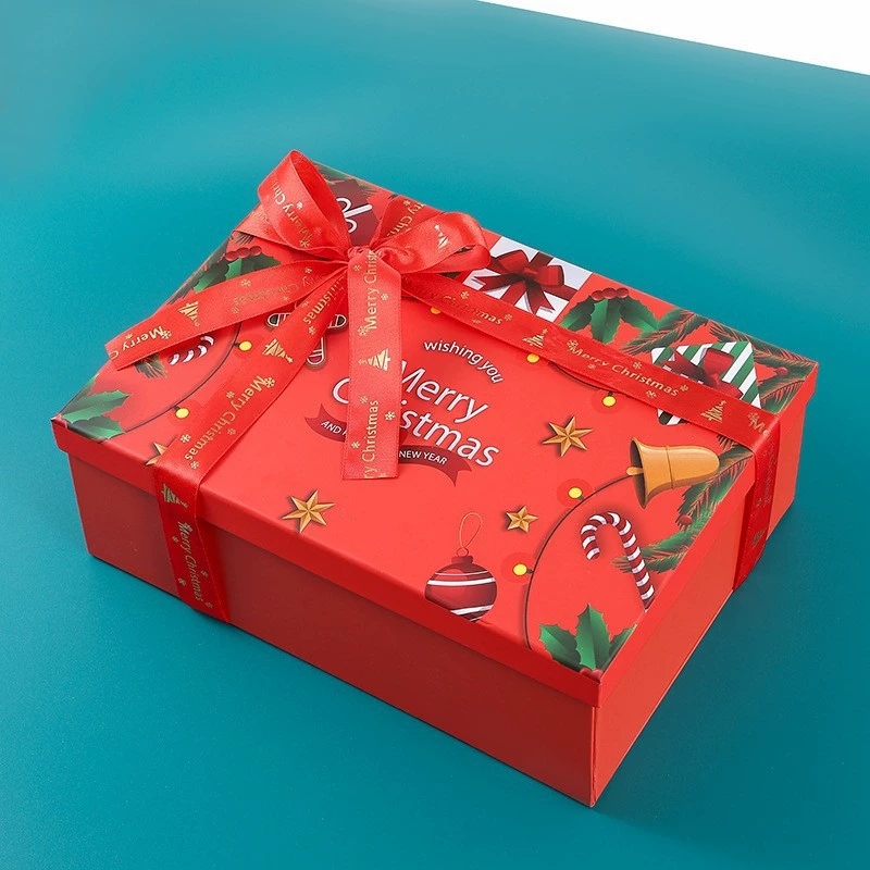 Christmas Rigid Gift Box With Ribbon Closure For Holiday Packaging
