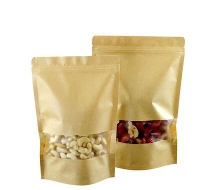 Printing Moisture-Proof Kraft Food Grade Packaging Small Wax Lined Paper Bags With Clear Window For Dried Food