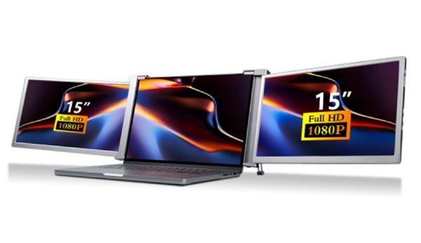 Dual 15-Inch FHD Laptop Monitor Lightweight 25.3mm Thick 1.63kg Type-C + Mini HDMI Ports HDR Support 12-Language OSD