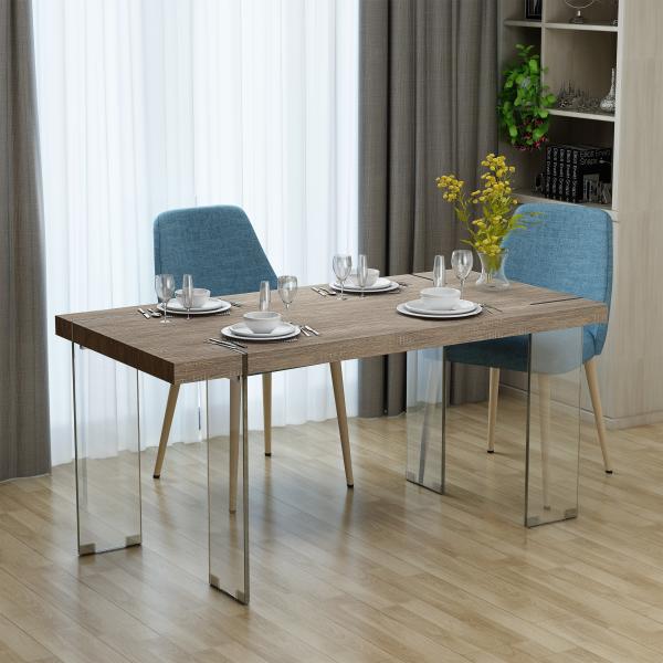 Glass Legs Wooden Top 68kgs Modern Dining Table