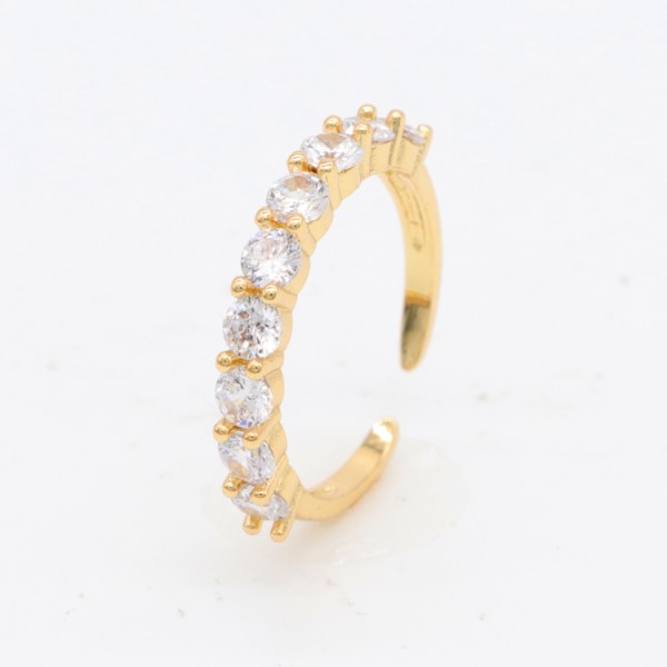 Factory Wholesale Fashion Designed Brass 14K Gold Plated Ladies' Open Adjustable Ring Featuring Micro Set Clear Zircon Rings