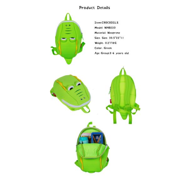 NHB220 crocodile Nohoo neoprene children 3d cartoon Backpack for kids
