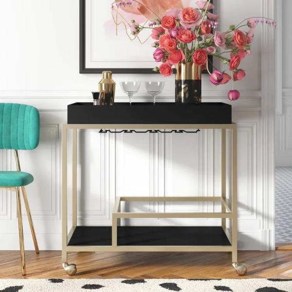 Brass Wine Drink Bar Cart Restaurant Serving Trolley Customized