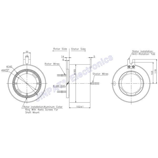 120mm Pneumatic Through Bore Slip Ring 300rpm
