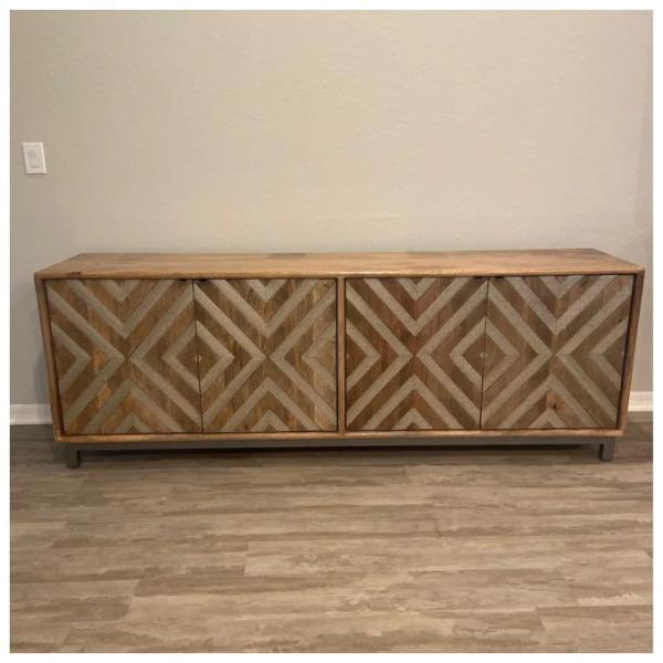 Custom Wooden Kitchen Sideboard Media Console With Glass Doors