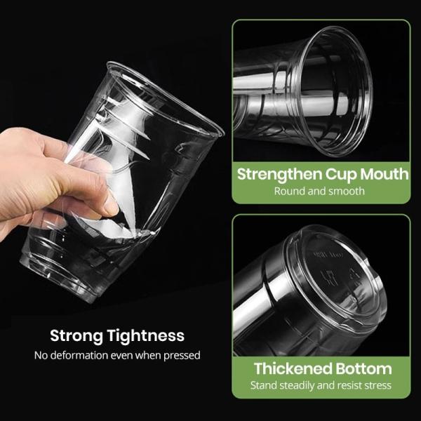 Lesense Custom Logo Disposable Clear Cups With Lid Cold Drink Milk Tea Soda PET Material Plastic Cups