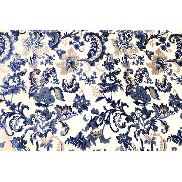 Oriental-style Blue And White Porcelain Patterns Jacquard Velvet For Sofa