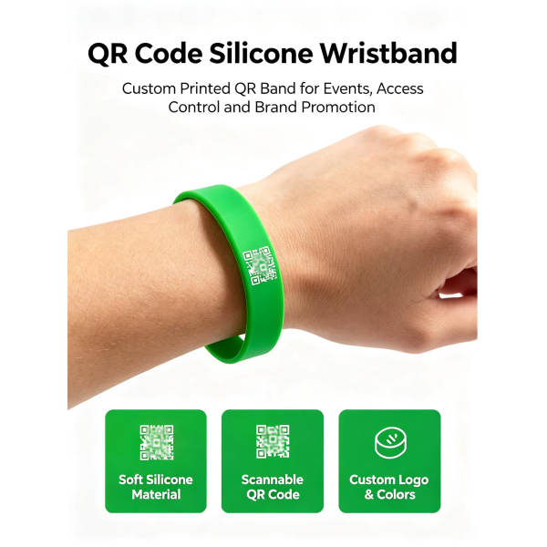 Custom Printed QR Code Silicone Wrist Band Waterproof Silicone Bracelet For Marathon Exhibition Event Staff Check In 