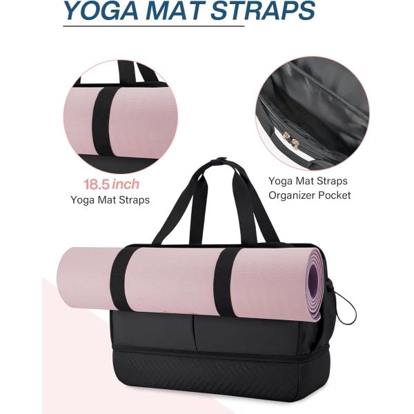 Bolsa de noche de fin de semana de 40L Negro de gran tamaño de yoga personalizado con bolsillos de zapatos