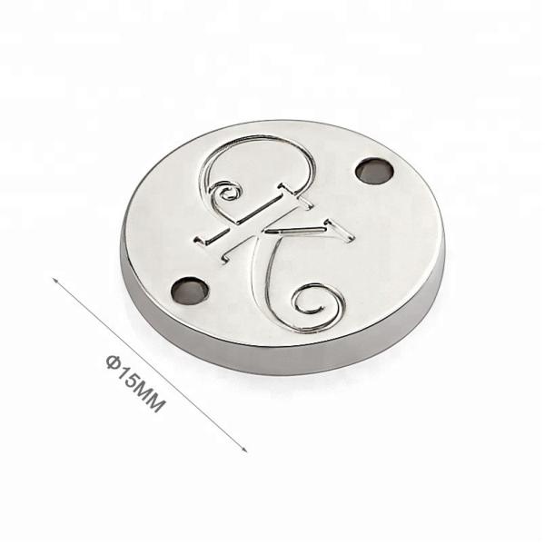 Custom Nickel Sewing Metal Logo Tag for Clothing 15mm Round Shape With 2 Holes Design