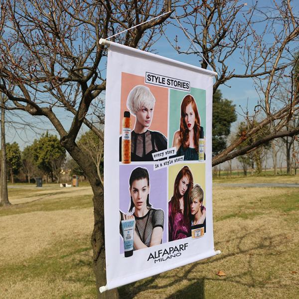 Hanging Personalized Advertising Flags Wind - Resistant Colorful Easy Installation