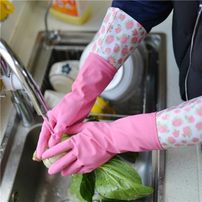 Luvas de borracha da luva longa extra durável cor-de-rosa de Houseohld para Dishwaashing