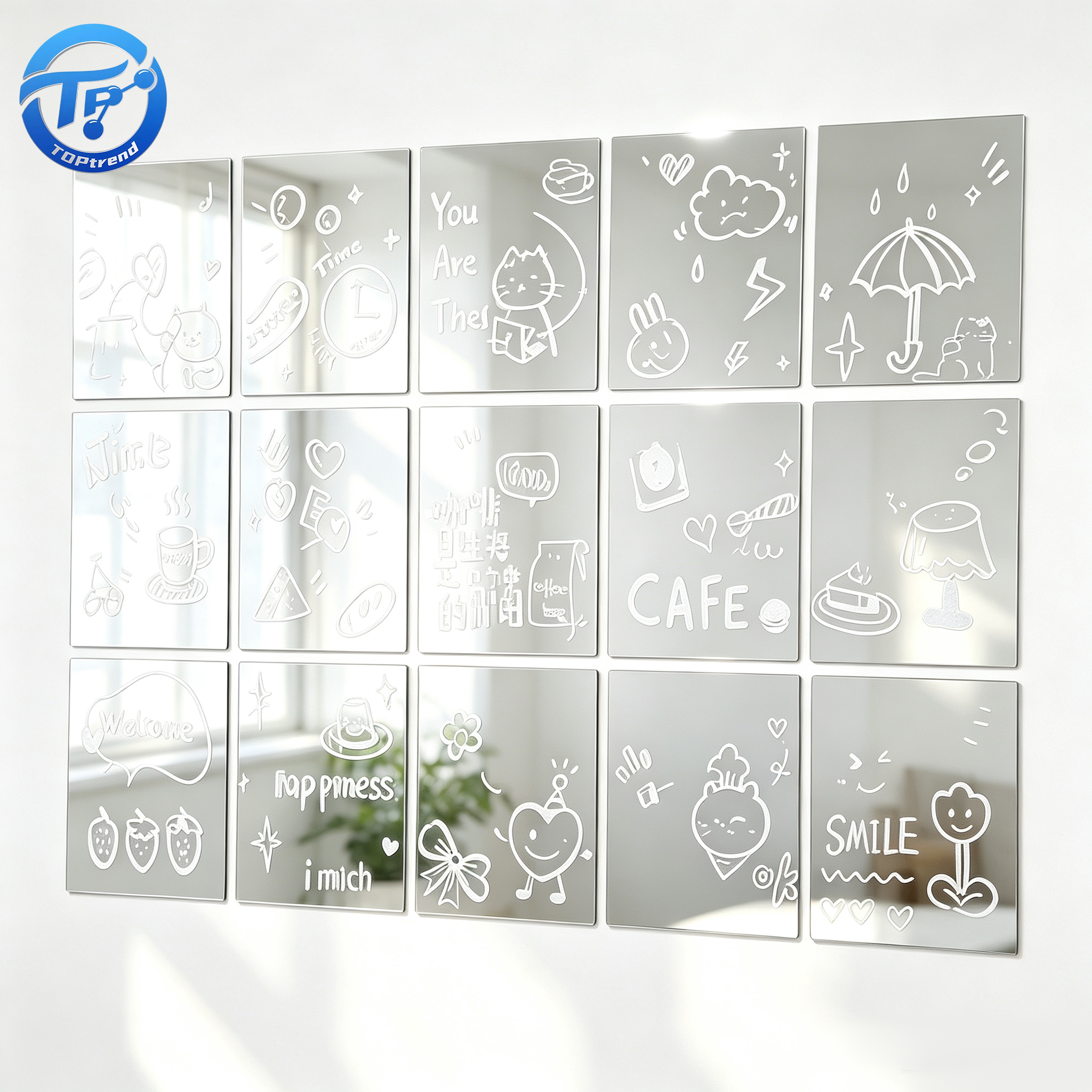 Customised UV Printed Frameless Mirror Tiles Self Adhesive For Bedroom Dorm Cafe Interior