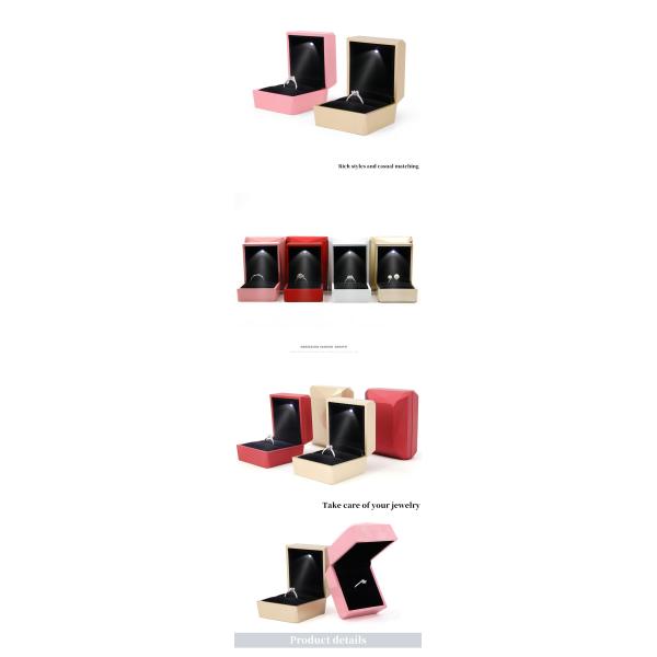 Boîte de rangement de bijoux en plastique revêtue de velours à logo personnalisé avec lumière LED et revêtement de velours