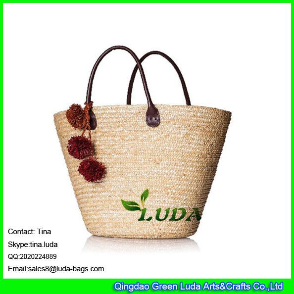 LUDA 2016 summer straw handbags pom poms deco wheat straw beach bag