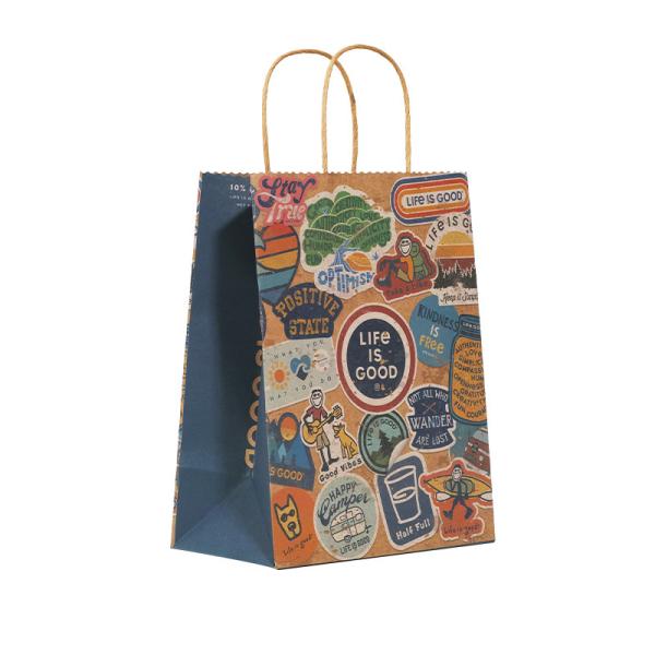Bolsa de papel Kraft de Zhejiang impresa a medida con asas para la promoción de su propio logotipo