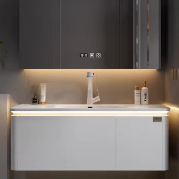 PVC Plywood Bathtub Floating Bathroom Vanity Modern Cabinets