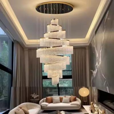 Lustre d'escalier moderne en cristal, luminaires suspendus à LED personnalisés de grande taille