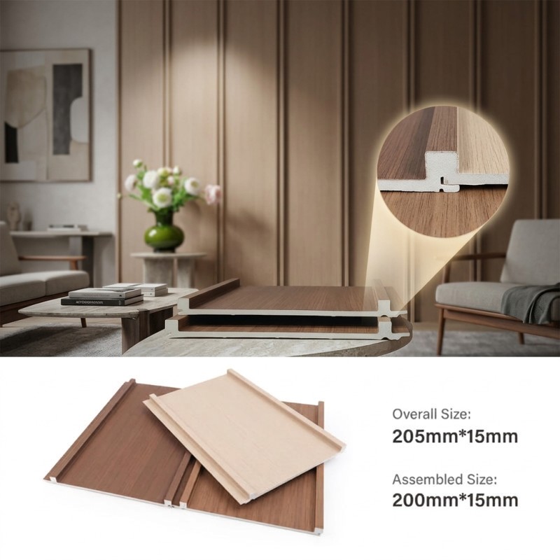 Modern Indoor WPC Wall Panel Wood Grain Fluted Design for Living Room and Bedroom