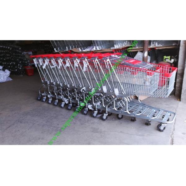 Iron Wire Shopping Cart , Powder Coated Grocery Shopping Trolley With Elevator Wheels
