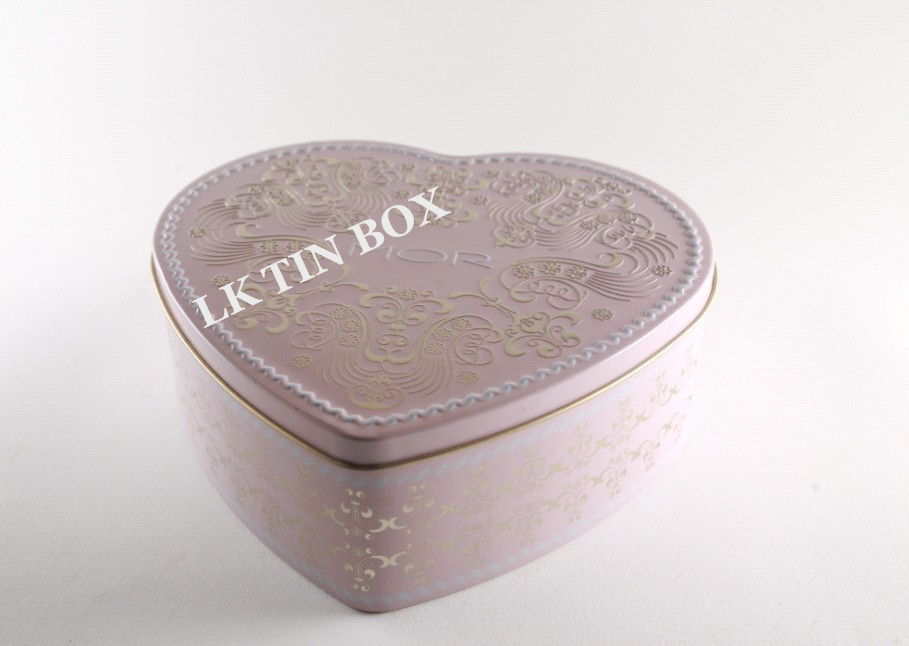 Heart Shaped Wedding Candy Tin Can With Embossed Lid , Hard Candy In Tins