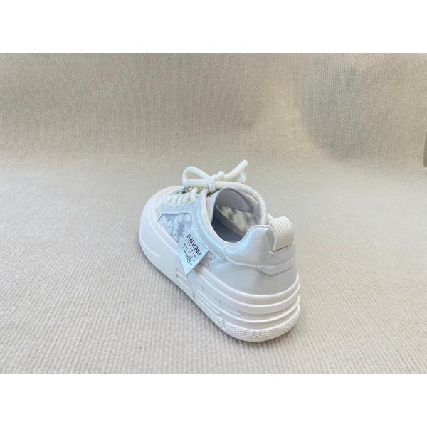 Heightening Sneakers PU White Leather Espadrilles With Pearl Flower