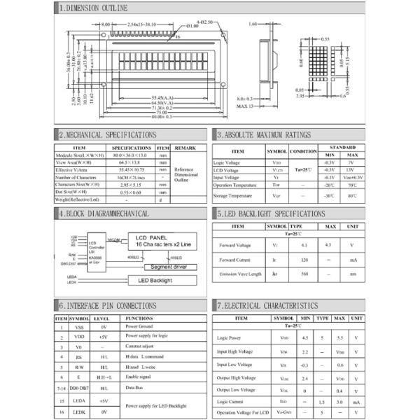 LCD1602 16-символьный модуль ЖК-дисплея LCM Жидкокристаллический модуль 3,3 В 5,0 В