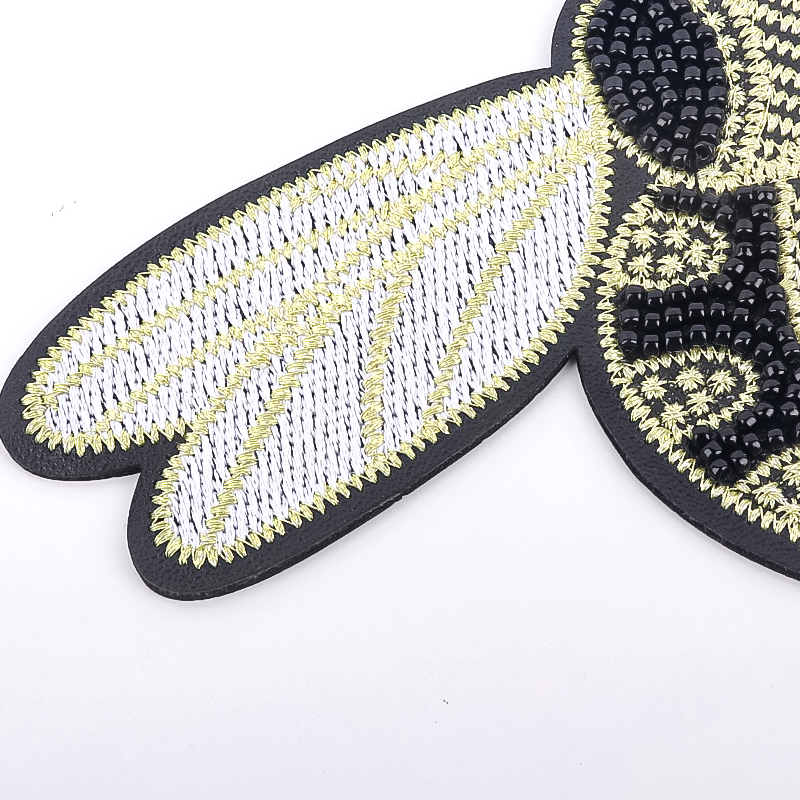 Sew-On Clothing Embroidery Bees Patch Beaded Bee Insects Applique PU Rubber Bead Patches for Jackets