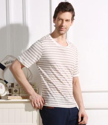 Casual Style Hemp Cotton Clothing Stripped T Shirt Autumn Spring Fitted