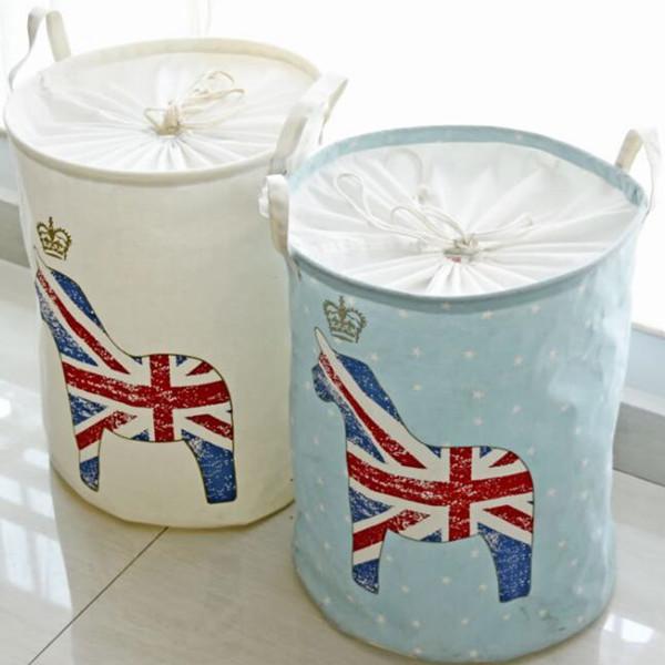 Ramie Cotton Foldable Laundry Basket Cylindric Burlap Canvas Storage Basket