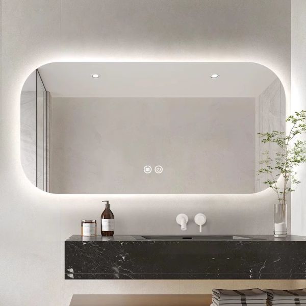 Luxury LED Bath Mirror with Modern Premium Design Touch Switch Rectangular & Round-Edged for Hotels Elegant Apartments Villas