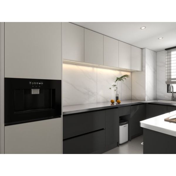 Black White Linear Stainless Steel Kitchen Cabinets