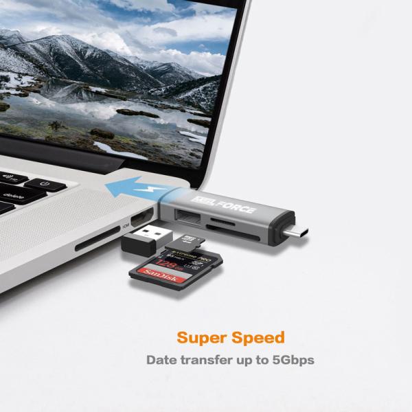 Hub OTG USB 3.0 Type C à double port avec lecteur de carte mémoire SD Micro SD, boîtier en métal