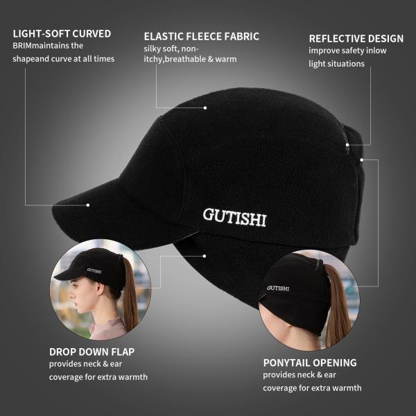 Sombrero de cola de caballo de lana para mujeres Sombrero de invierno reflectante con calefactor de orejas