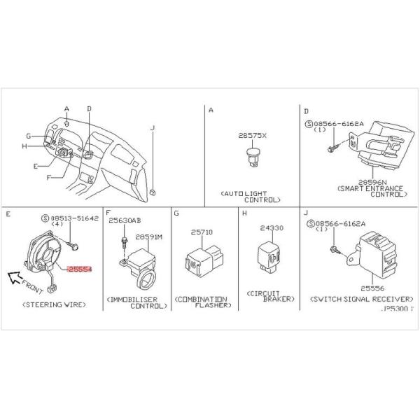 25554-5L391 B5554-5L391 Air Bag Clock Spring Nissan Maxima Pathfinder Bluebird A33