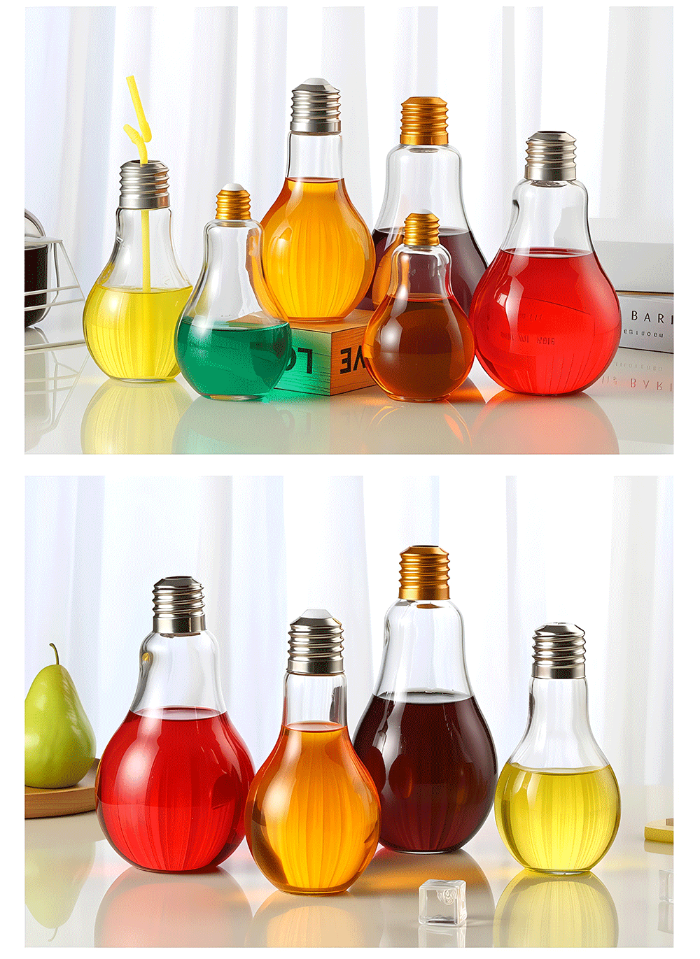 Round Shape Clear Glass Light Bulb Glass Bottle With Screw Cap For Beverage Packaging