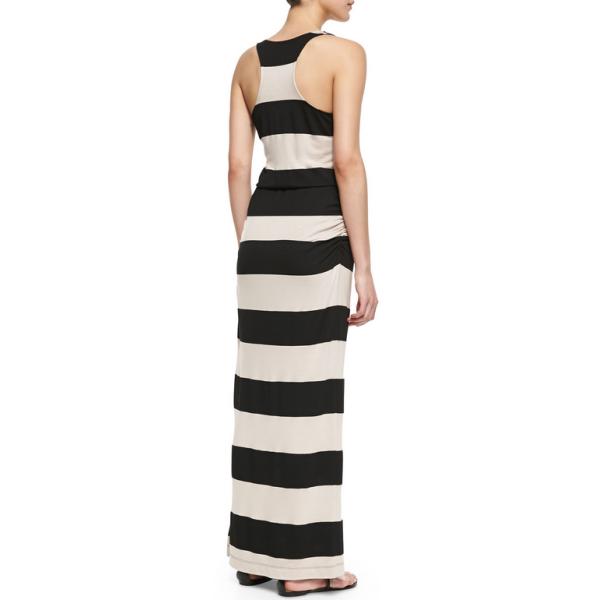 Black and Almond Striped Maxi Dress