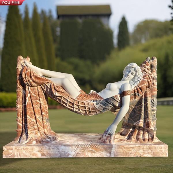 Outdoor Hand Carved Natural Stone Sleeping Marble Women Garden Statue