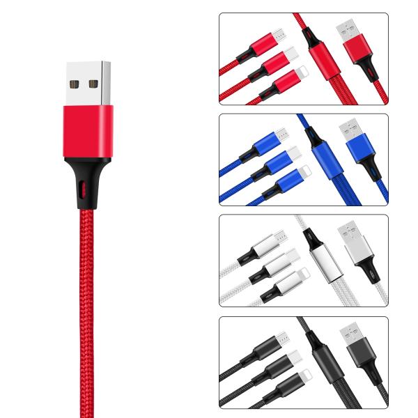 Hot Sale Charging USB Cable 3 In 1 multi-use for Iphone & Micro Usb & Type c Nylon Braided