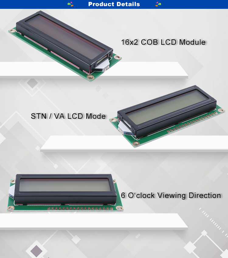 Alphanumeric 16x2 LCD Display Module STN 1602 Screen ST7066U Controller