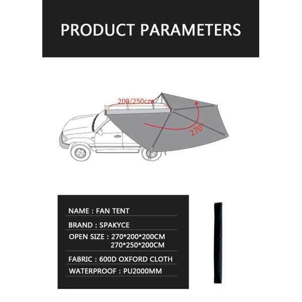 Factory Car Tent Roof Side Awning 270 Degree 4x4 4wd Awning for Cars with Annex