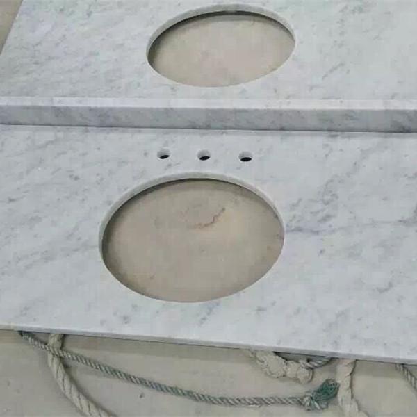 Nature White Marble Bathroom Countertops , Marble Island Countertop With Oval Sink
