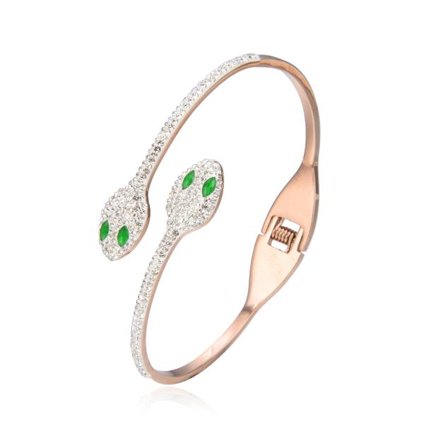 OEM 14k Stainless Steel Snake Shaped Bracelet Full Diamond Open Cuff Bangle